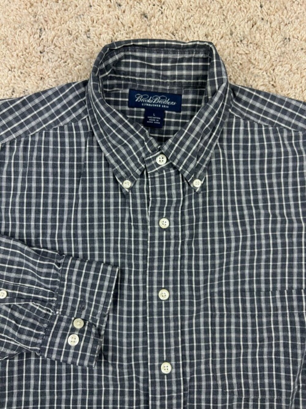 Brooks Brothers Shirt Mens Large Gray Plaid Long Sleeve Button Up Casual Cotton